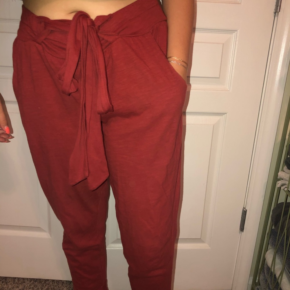 Burnt orange joggers with tie draw string size L